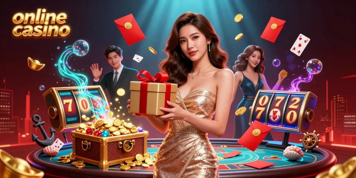 Experience the exciting world of an online casino with a festive Lunar New Year theme, showcasing a stunning character surrounded by vibrant gaming elements.