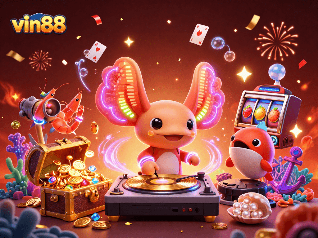 Experience the excitement of vin88 with a lively underwater casino scene filled with vibrant characters and games.