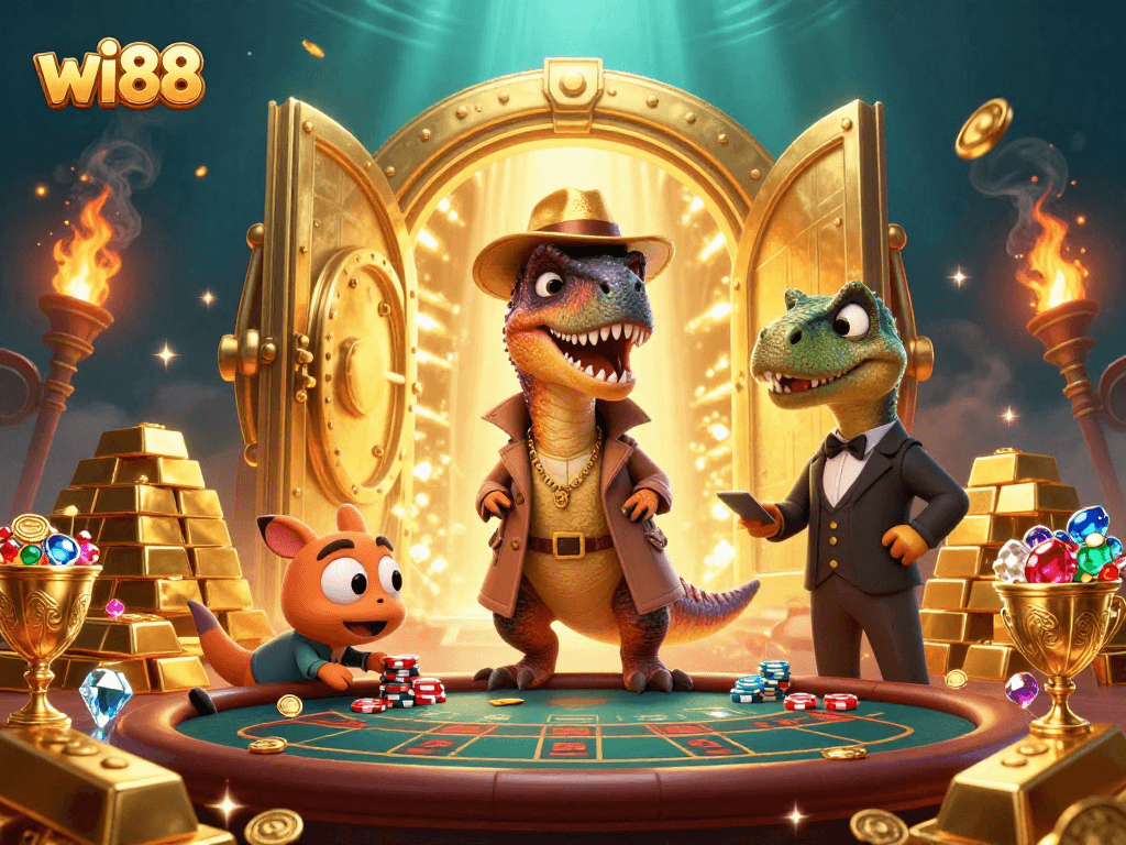 Win big at wi88 with playful characters, treasure, and vibrant casino elements