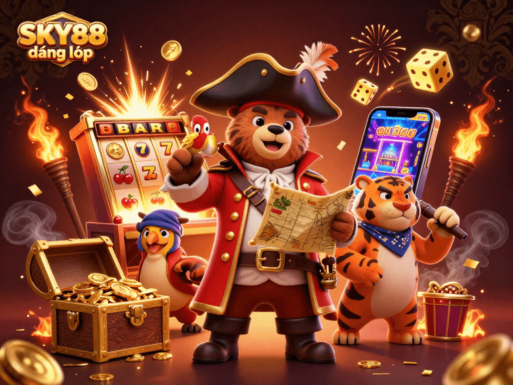 SKY88 đăng nhập provides thrilling gaming adventures with vibrant casino elements and captivating characters.