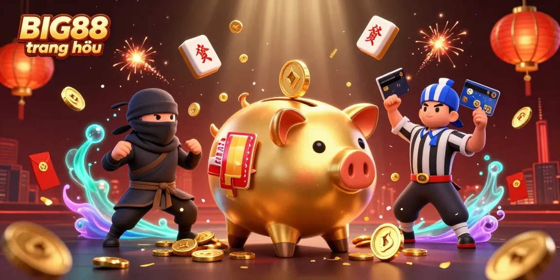 Engage with BIG88 trang chủ and explore a vibrant casino scene with golden coins and exciting game elements.