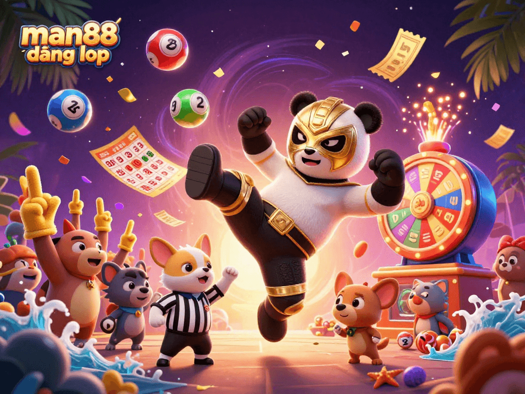 Experience thrilling wins with man88 đăng nhập as the panda wrestler leaps into action amid vibrant lottery excitement!