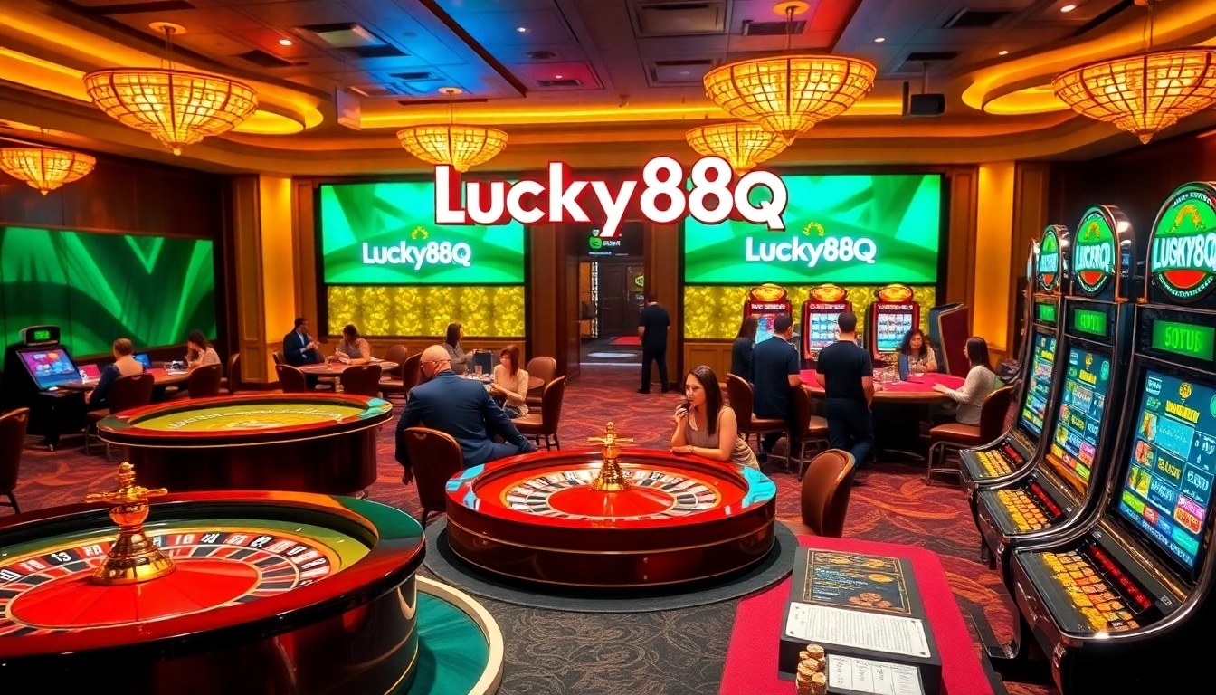 Experience luxury gaming at Lucky88qq with thrilling slot machines and excited players.