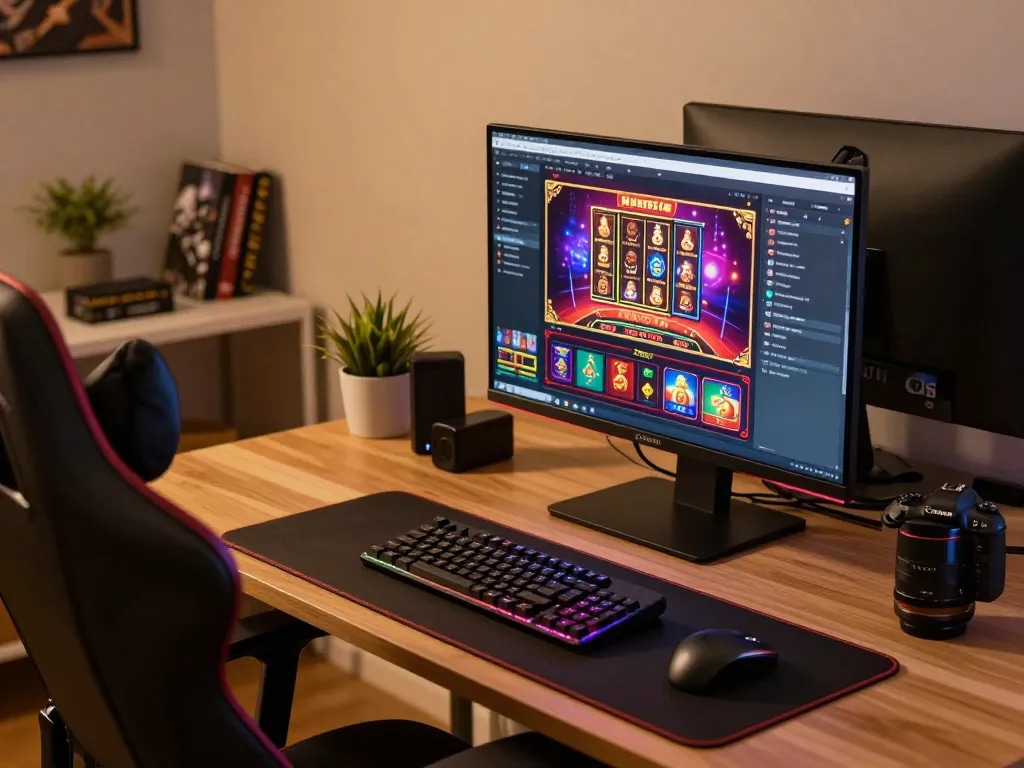 Engaging online casino session at home with go8s vibrant game interface on desktop.