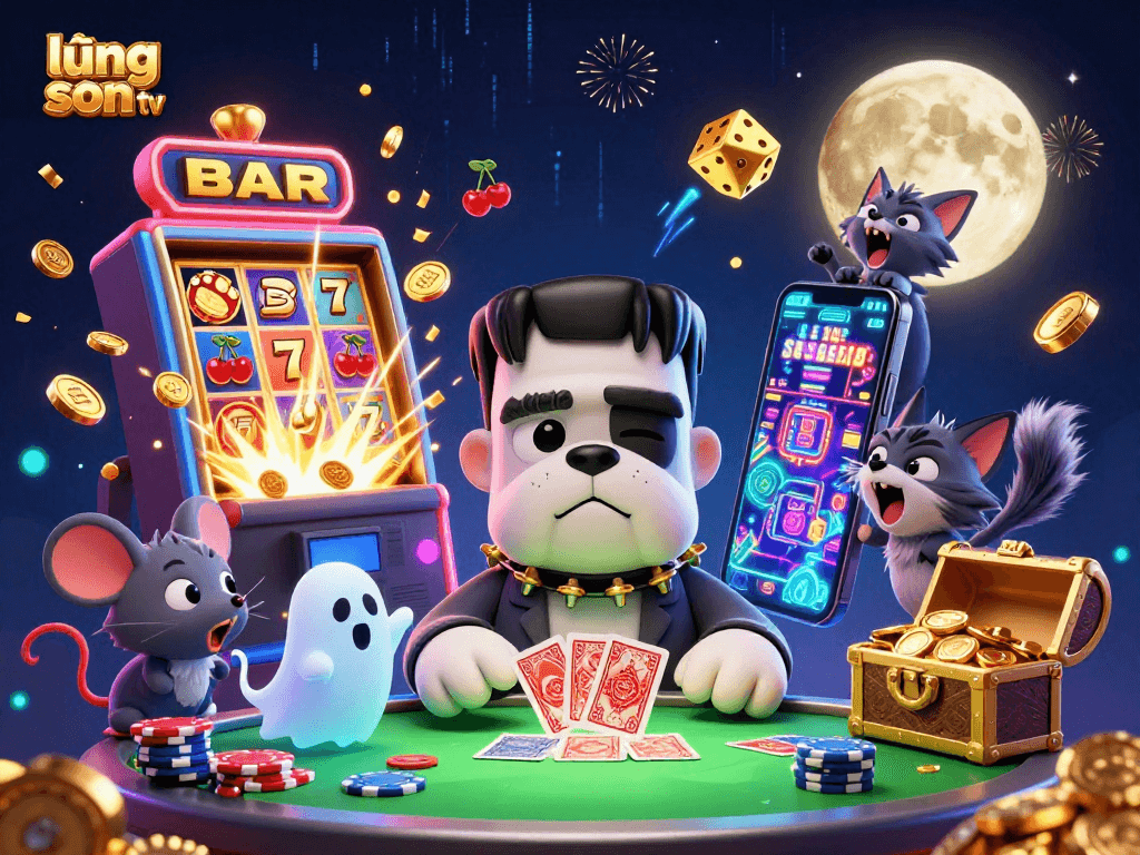 Experience thrilling betting fun with lương sơn tv showcasing a captivating cartoon scene full of dynamic casino elements.