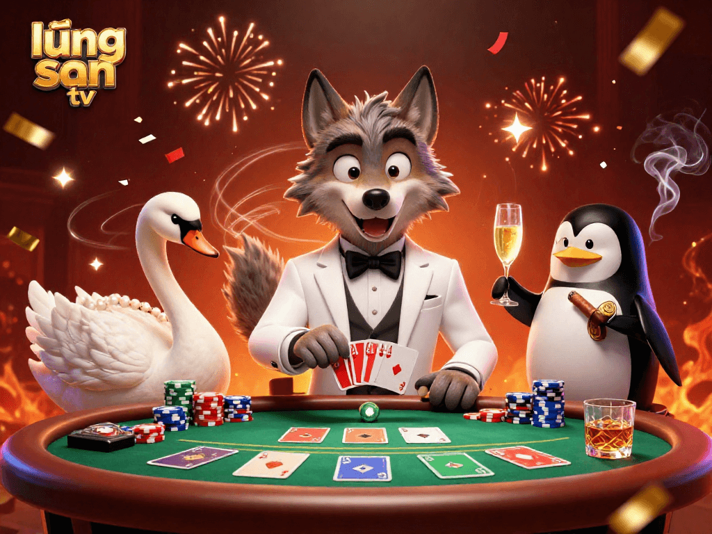 Experience excitement at lương sơn tv with a 3D illustration of charming casino characters reaching for victory.
