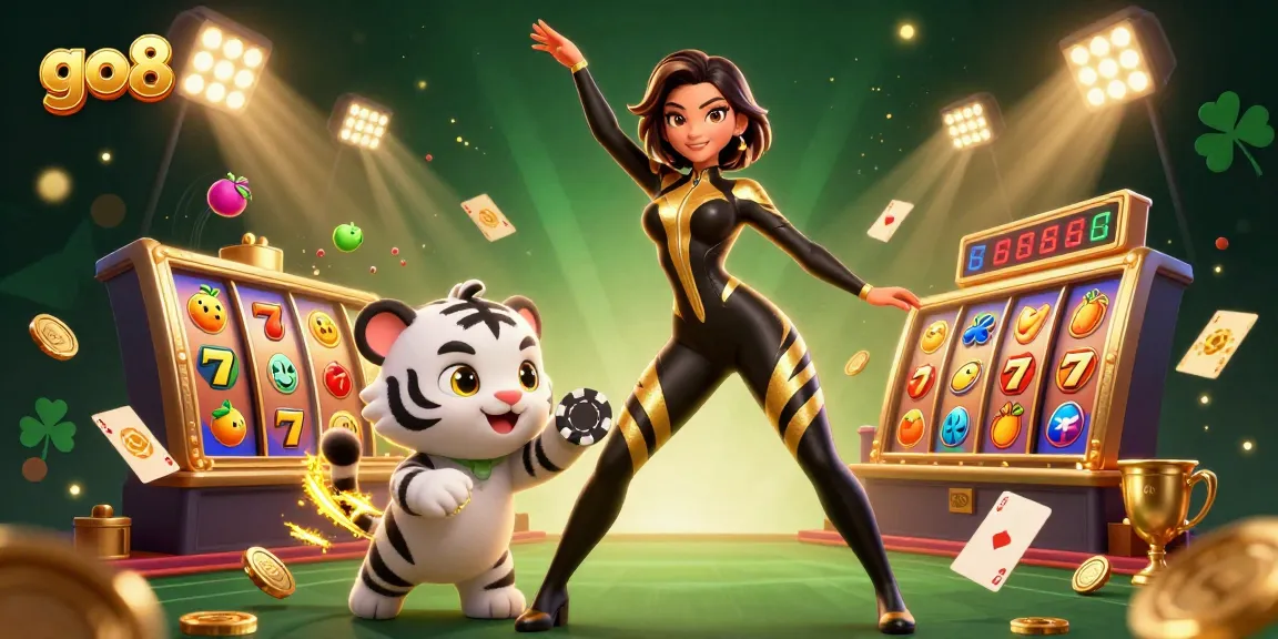 Experience thrilling wins at go8 with a vibrant scene featuring unique slot game elements and energetic characters.