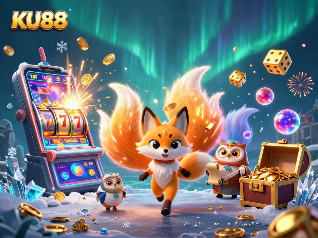 Experience the vibrant universe of KU88 with colorful characters and a jackpot explosion of coins.