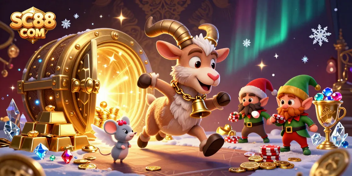 Join the fun at SC88 COM with a festive Krampus overseeing chaotic casino action.