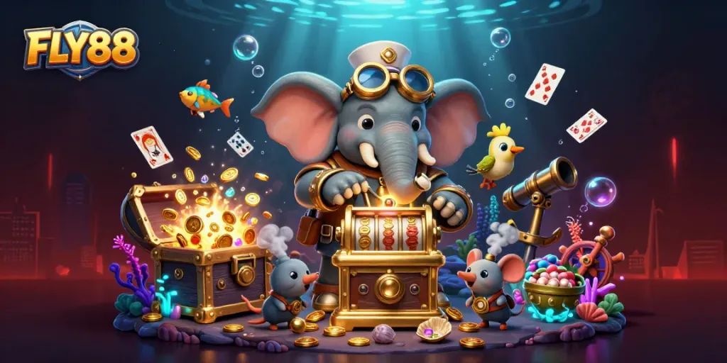 FLY88 invites players to experience thrilling gaming with vibrant steampunk characters and exciting casino elements.
