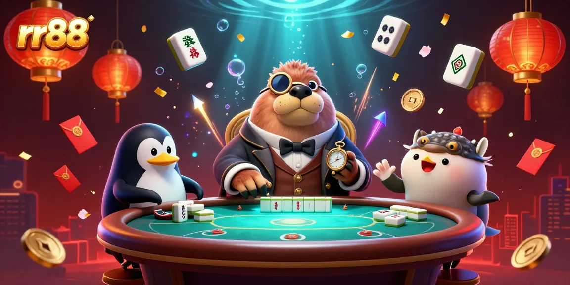 Engage with rr88's thrilling underwater poker scene featuring a walrus, penguin dealer, and bluffing pufferfish.
