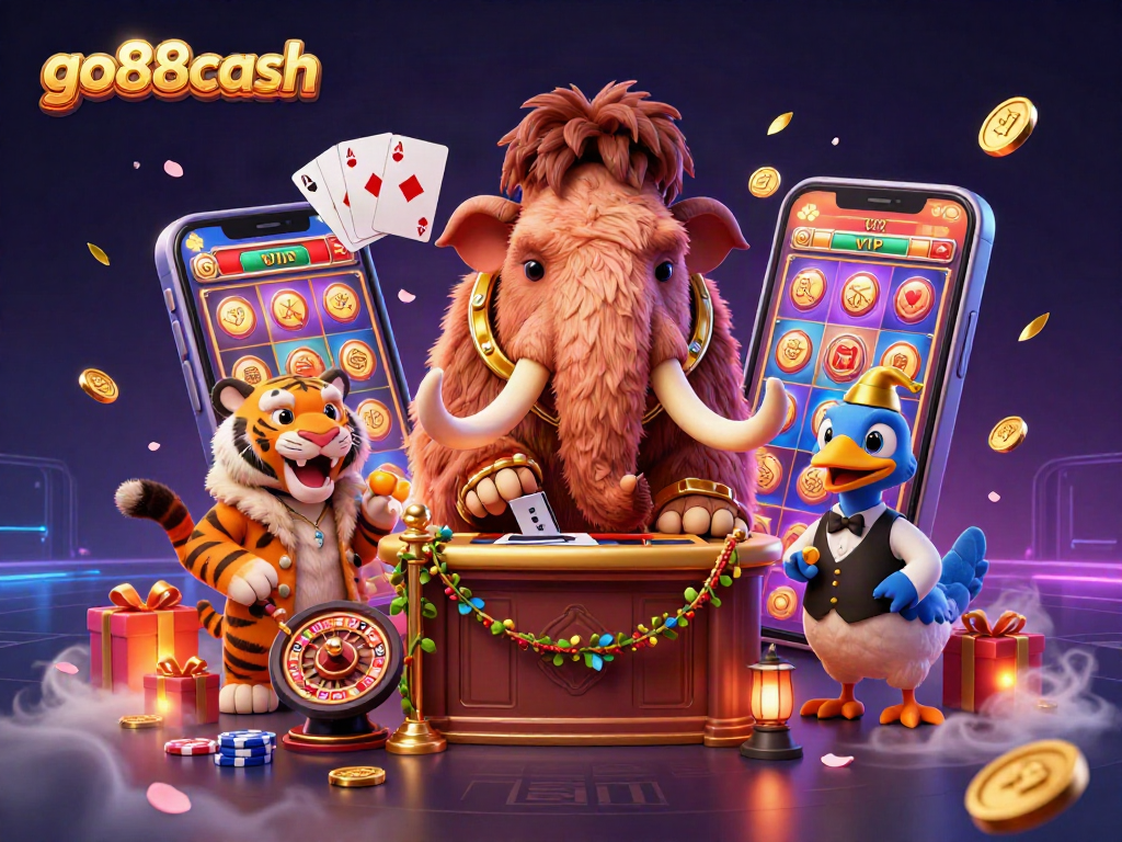 Experience the excitement at go88cash with a vibrant casino scene featuring dynamic characters and games.
