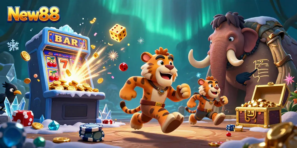 Experience the excitement of New88 with a vibrant 3D casino scene showcasing unique elements.