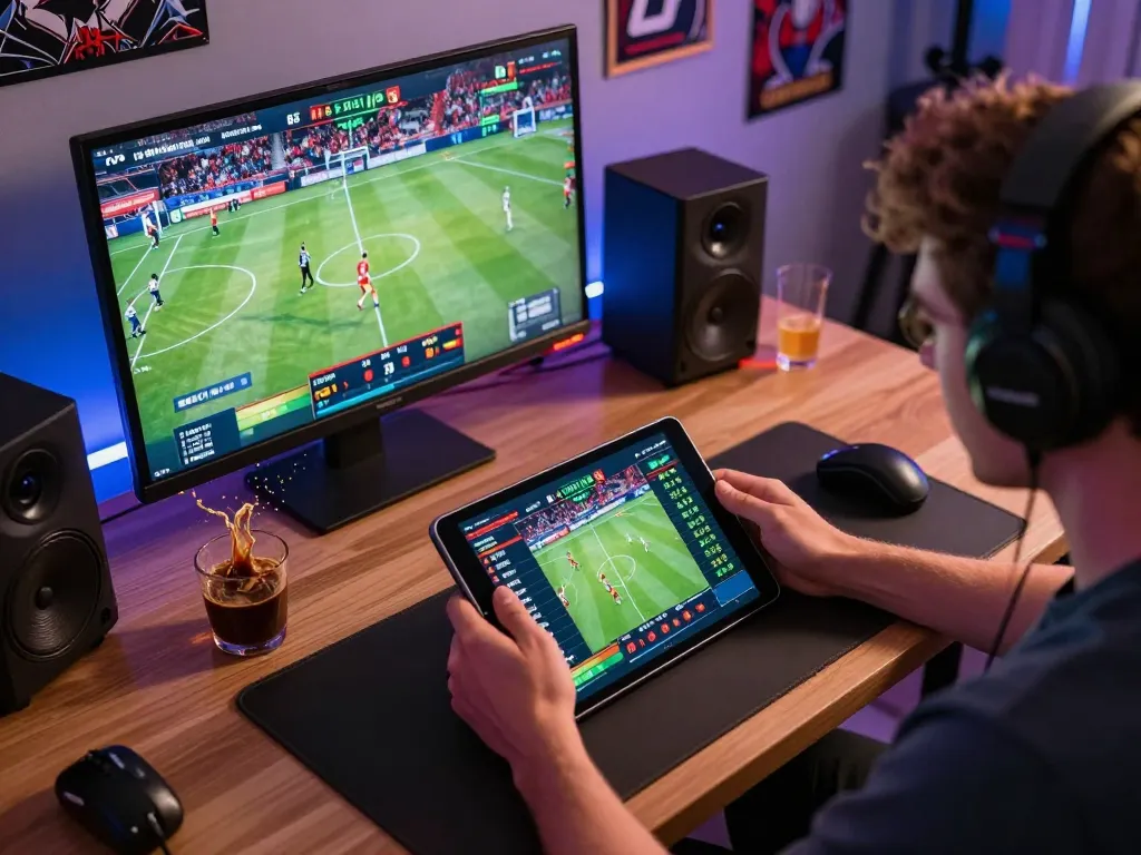 Betting excitement with Link nhà cái Five88 showcased on a tablet screen during a sports event.