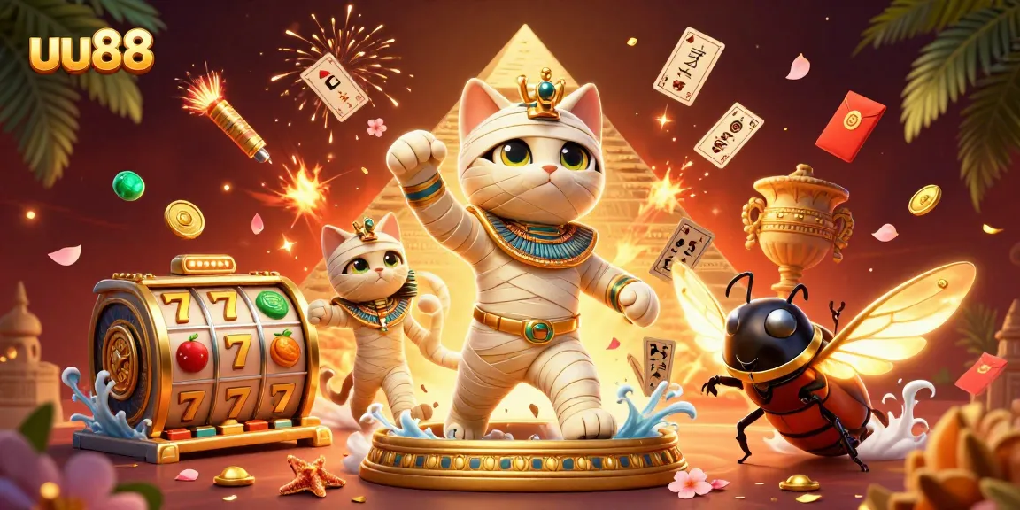 Spin the lucky slot reels at uu88 with a captivating Egyptian theme and vibrant casino elements.