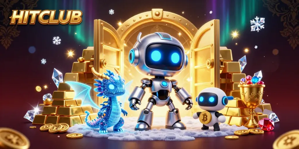 Engage in exhilarating gaming experiences at HITCLUB with vibrant 3D casino art showcasing cryptocurrency dynamics.