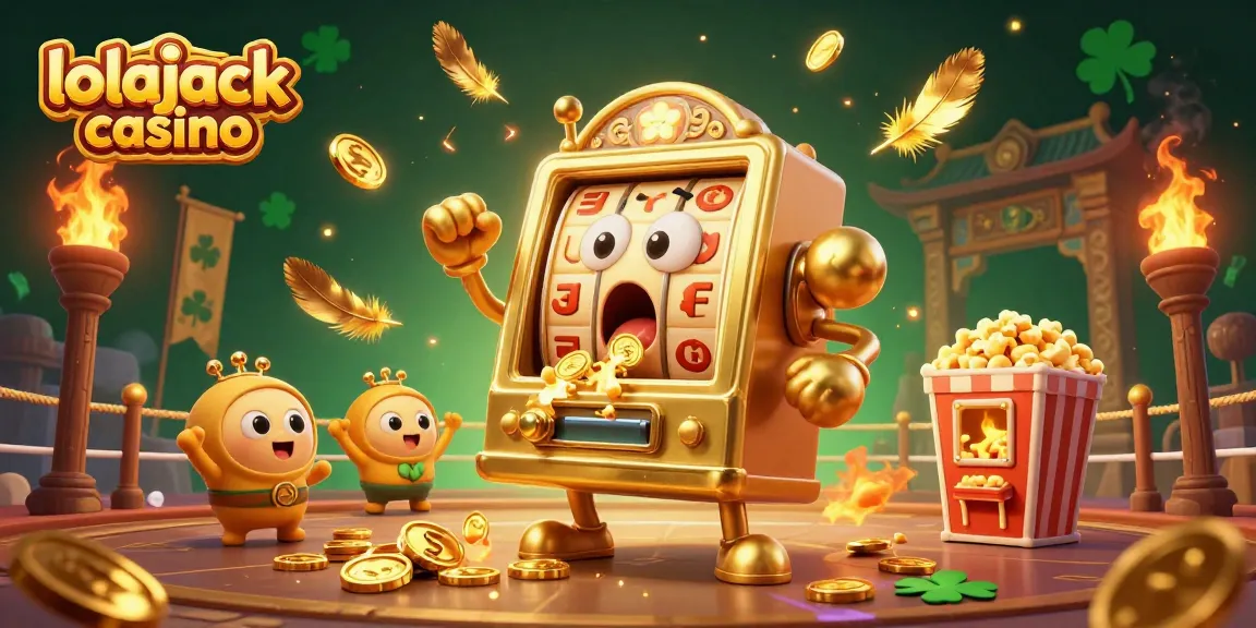 Experience the thrill at lolajack casino with the golden slot machine hitting a jackpot amidst cheering baby slots!