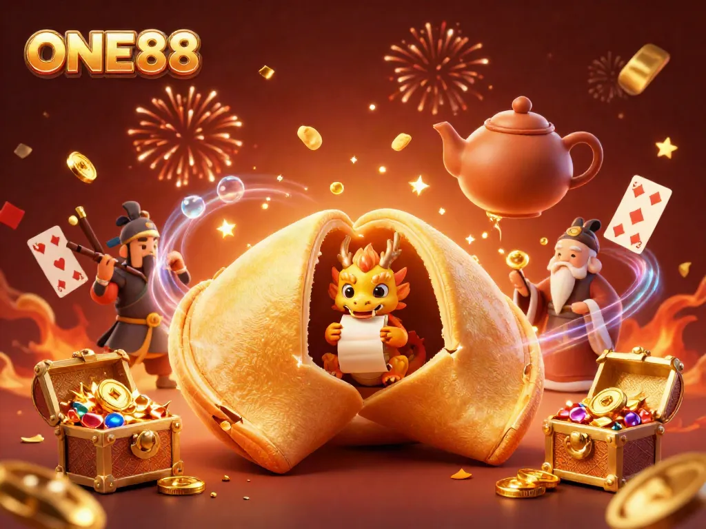 ONE88 offers captivating casino entertainment with golden treasures and vibrant action illustrations.