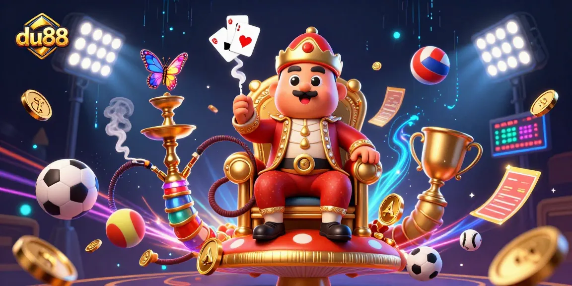 Engage in thrilling gaming experiences at du88 with a vibrant 3D casino illustration filled with action.