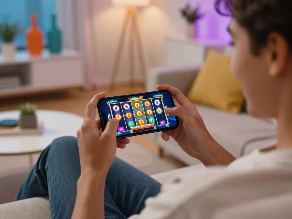 Player enjoying mobile gaming on Vuabet88i app with exciting slot game display.