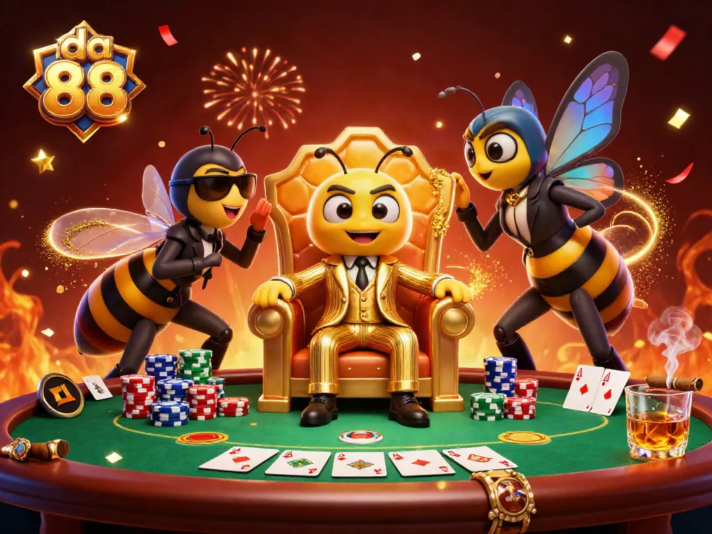 Join the action at da 88 with a lively poker scene featuring a bumblebee mob boss in a casino.