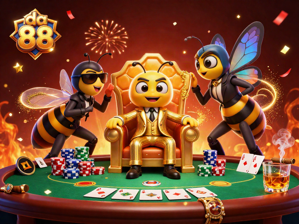 Join the action at da 88 with a lively poker scene featuring a bumblebee mob boss in a casino.