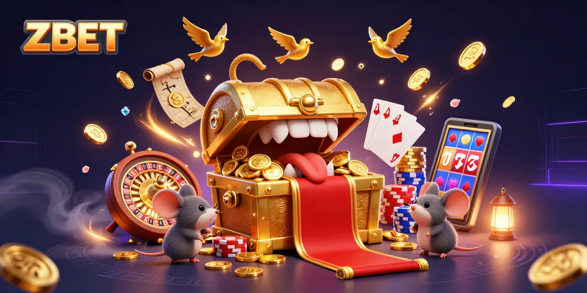 ZBET lures players with exciting gaming opportunities in an enchanting casino scene filled with treasures.