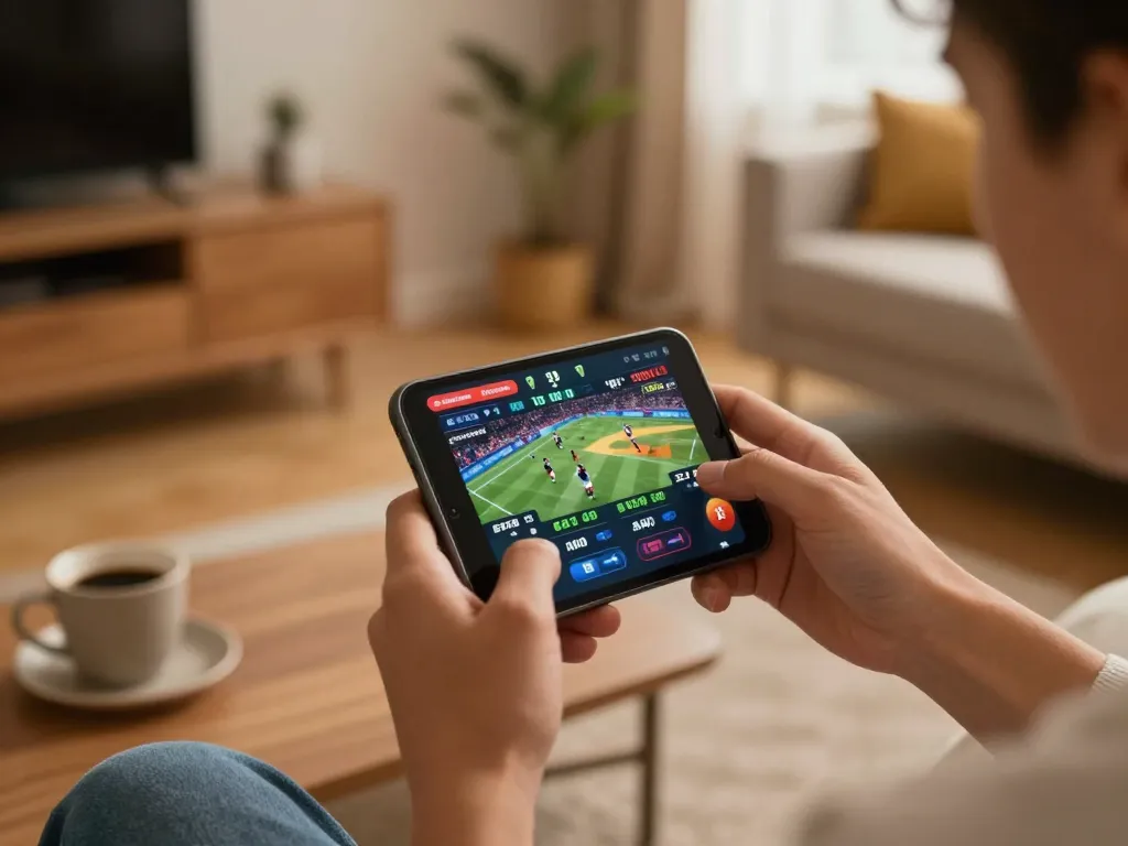 Player engaging in sports betting on the sc88e mobile app, showcasing live odds and excitement.
