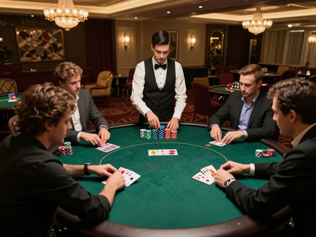 Players experiencing thrilling poker gameplay at Sunwin casino with vibrant atmosphere and focused intensity