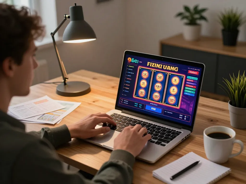 Engaging with live slot games at 9bet online in a cozy home gaming setup.