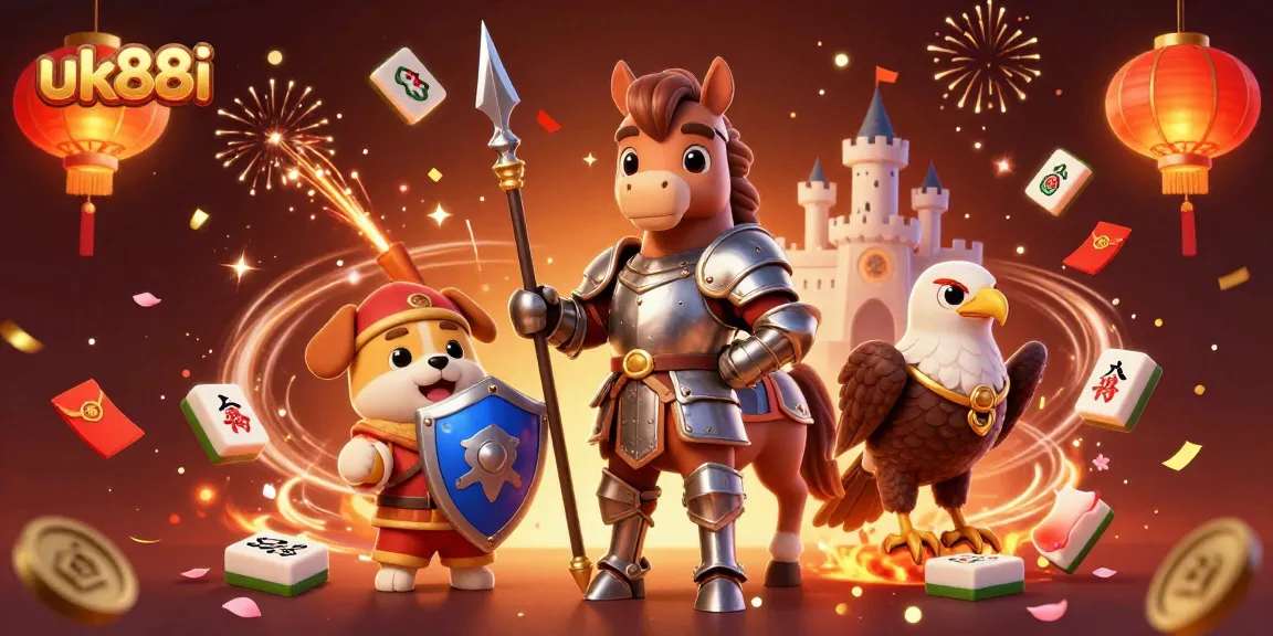Engage with the vibrant world of uk88i, where a knight and friends celebrate gaming victories amid shimmering coins.