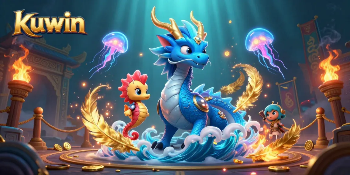 Engage with kuwin's vibrant underwater casino world featuring a dragon and its companions.