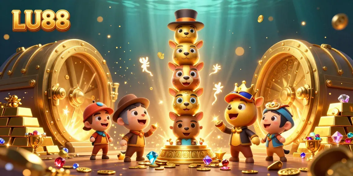 LU88 totem pole charm accompanies golden treasures in a vibrant casino scene.