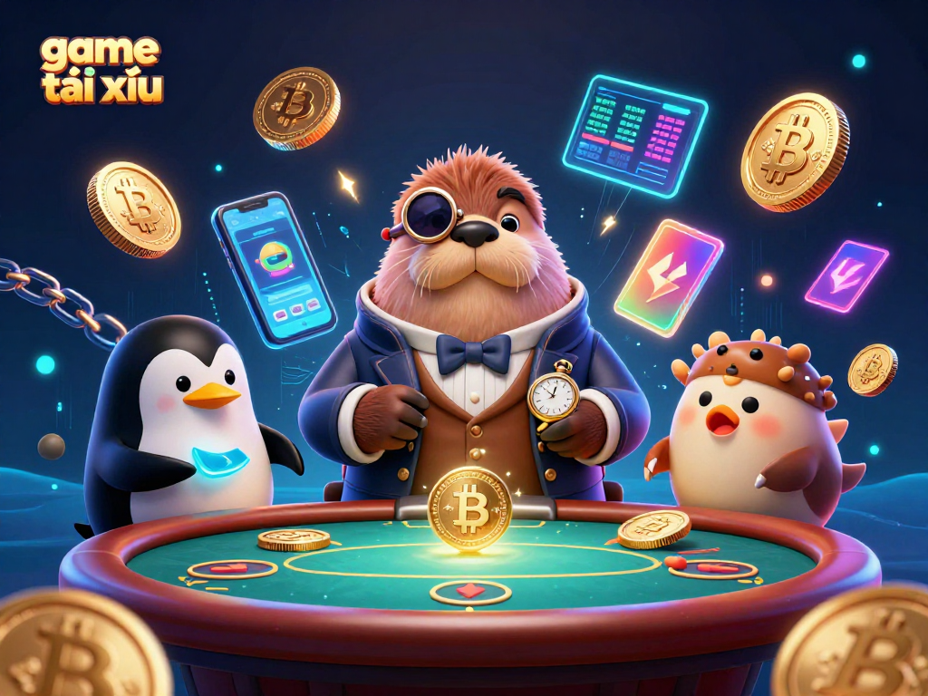 Play game tài xỉu with a cartoon walrus and penguin dealer at an underwater table.