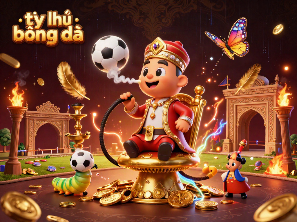 Visualize tỷ lệ bóng đá with a captivating scene of a caterpillar hookah-master in a sports-themed arena.