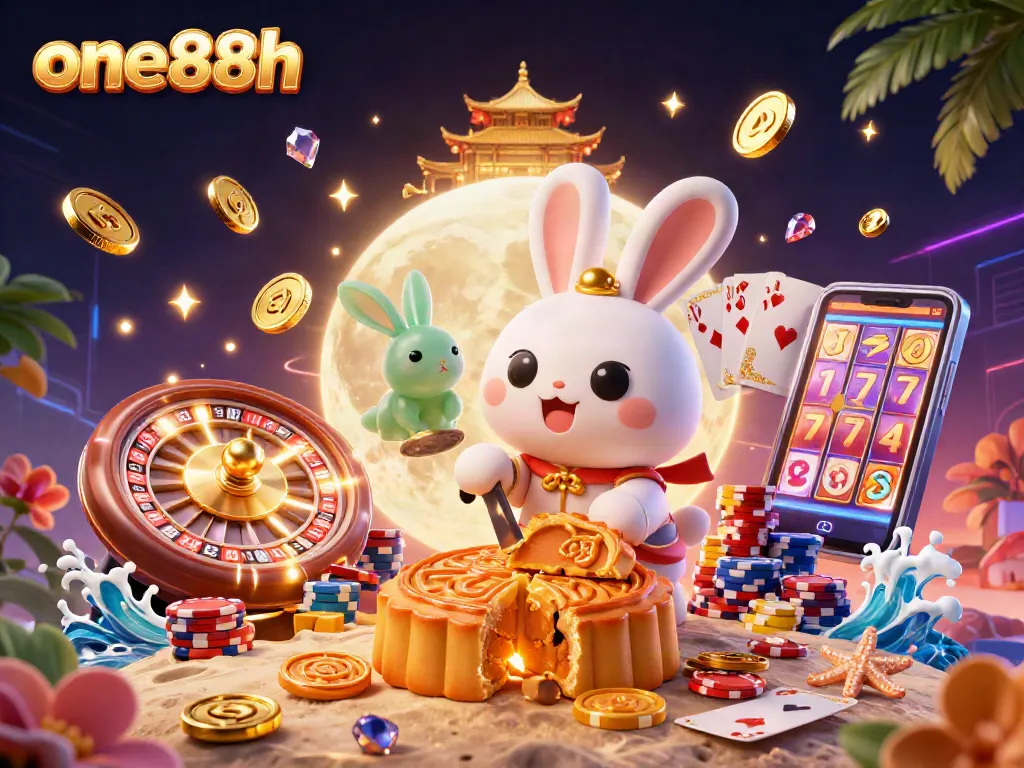 Engage in the excitement of one88h with vibrant casino elements led by the moon rabbit.