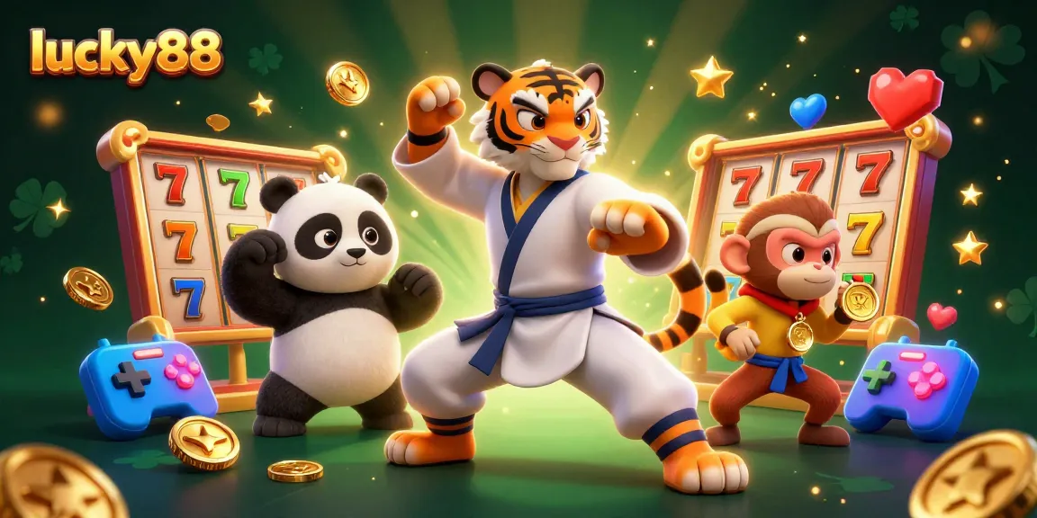 Engage with the vibrant action at lucky88 as fun characters join in a casino adventure featuring slots and medals.