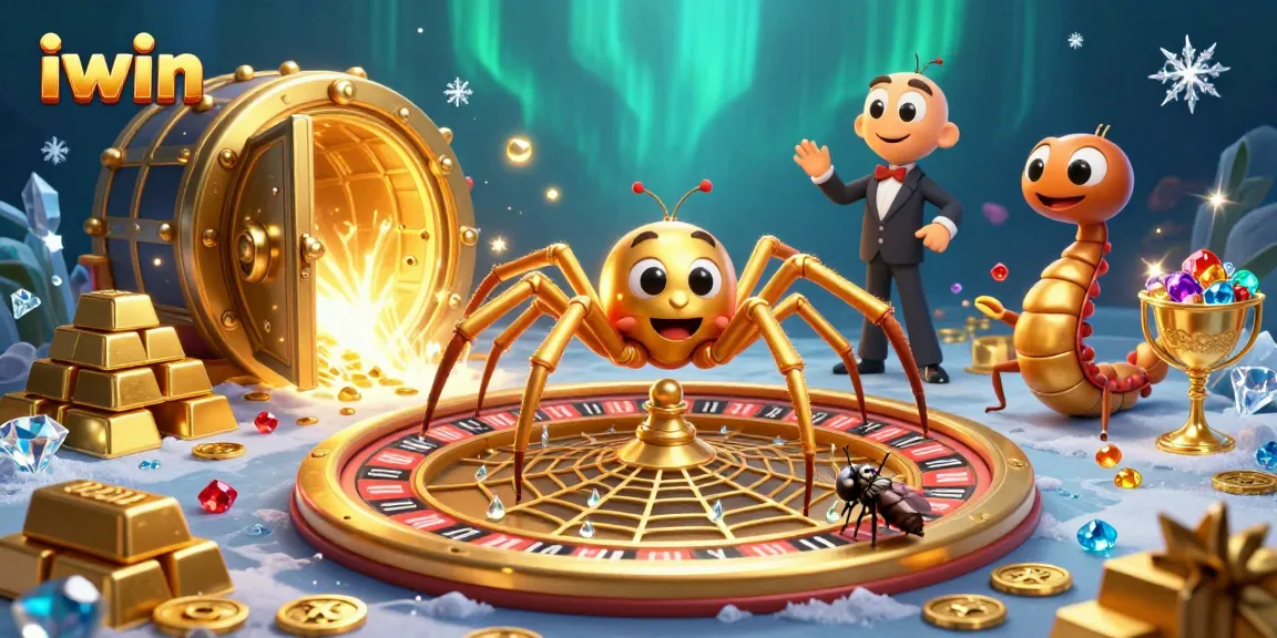 Engage in thrilling bets with iwin in a vibrant 3D casino scene featuring a roulette web.