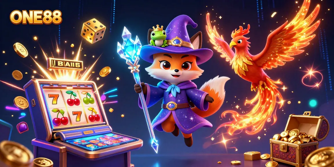 Experience the magic of ONE88 with a vibrant casino scene featuring enchanting characters and thrilling game elements.