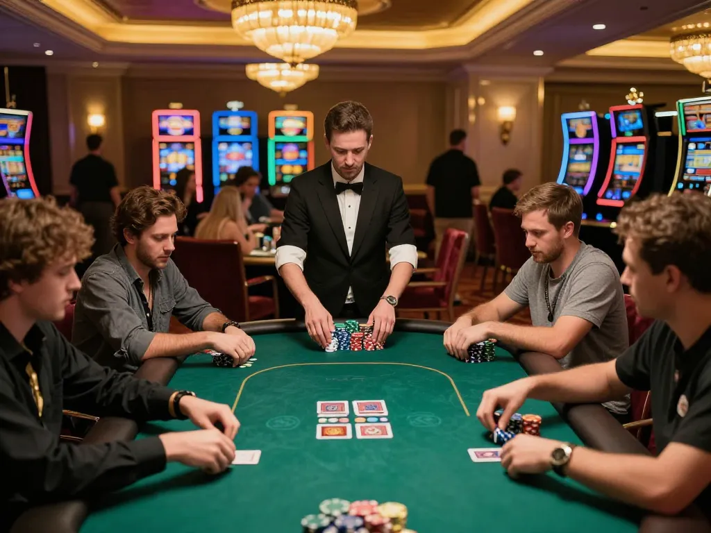 Nohu90 players engaged in intense poker strategy during a vibrant casino game