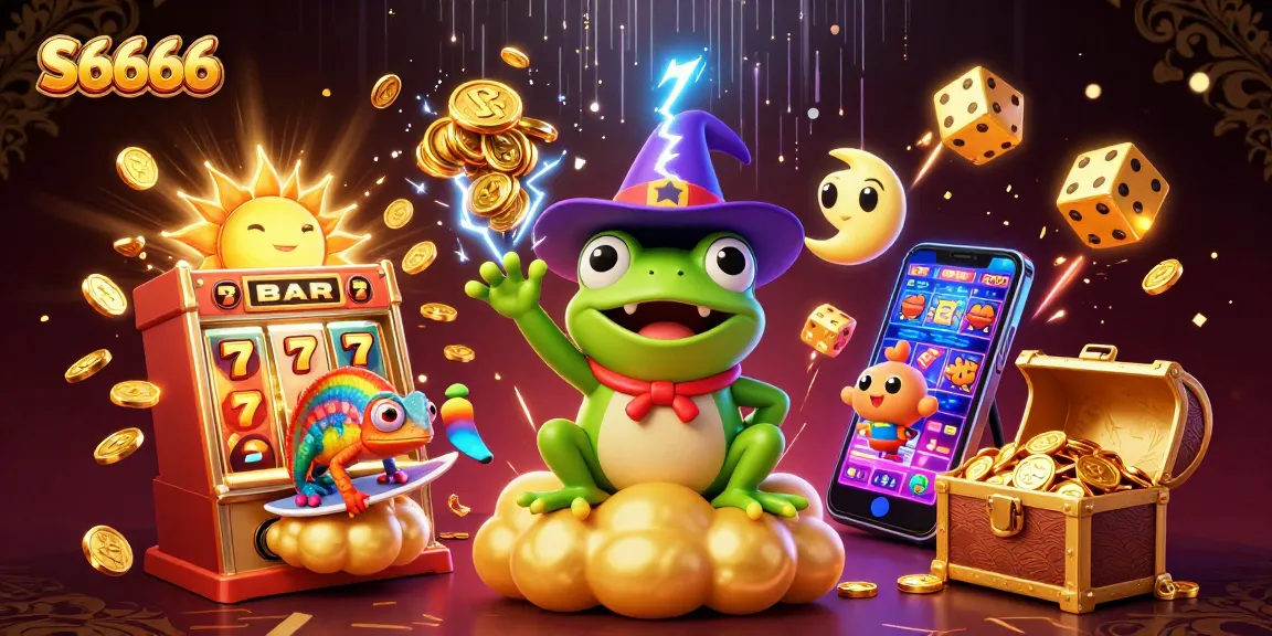 Experience the thrill of S6666 jackpot games with dazzling golden coins and vibrant casino elements.
