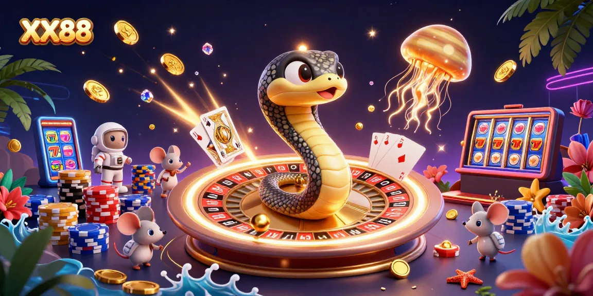 Engage with XX88's thrilling cosmic casino atmosphere, featuring unique characters and vibrant winning elements.