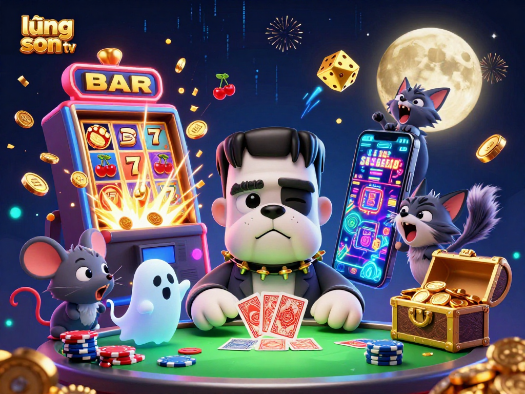 Experience thrilling betting fun with lương sơn tv showcasing a captivating cartoon scene full of dynamic casino elements.