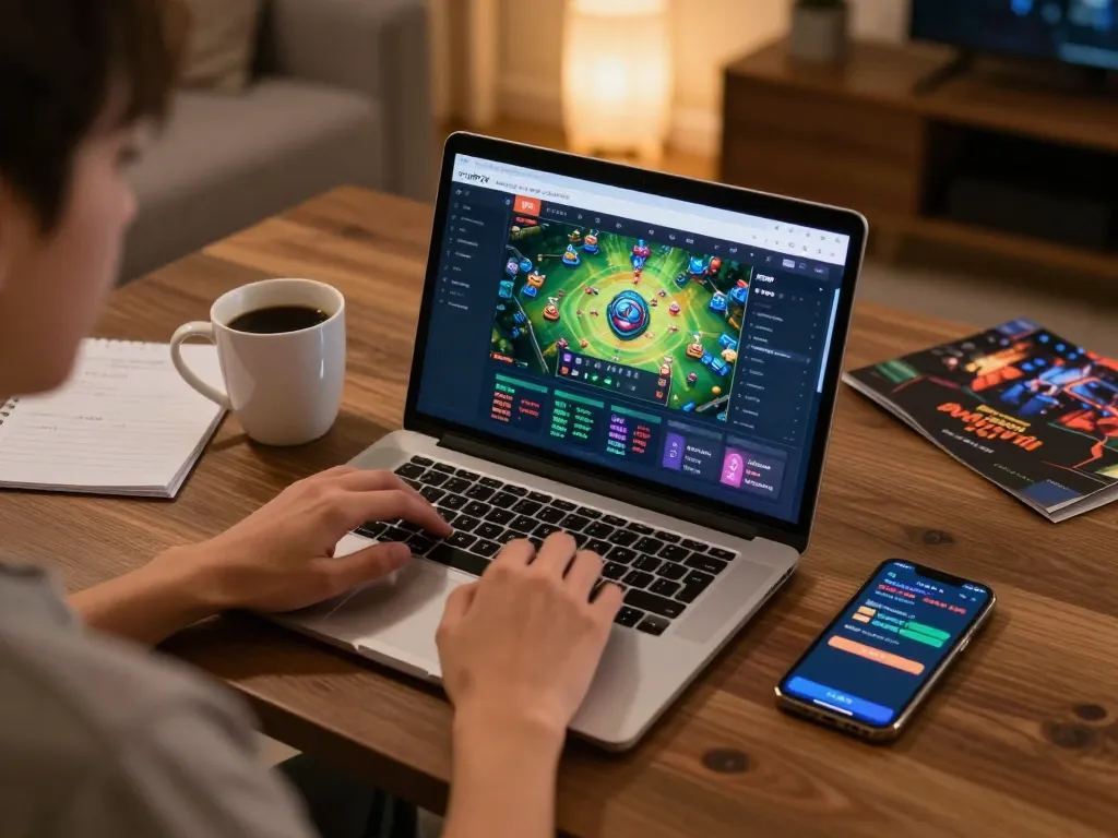 Person actively engaging with PHPVIP online casino platform on laptop while enjoying a cozy gaming setup.