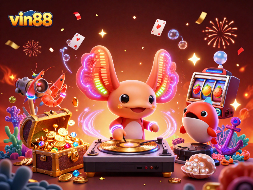 Experience the excitement of vin88 with a lively underwater casino scene filled with vibrant characters and games.