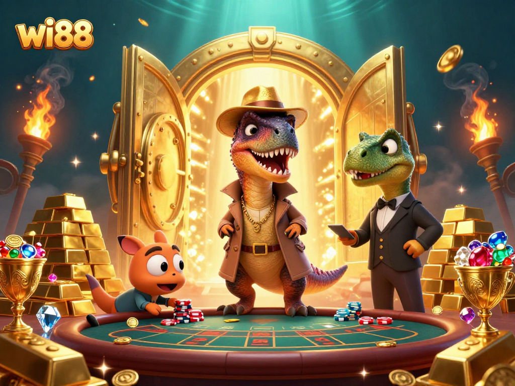 Win big at wi88 with playful characters, treasure, and vibrant casino elements
