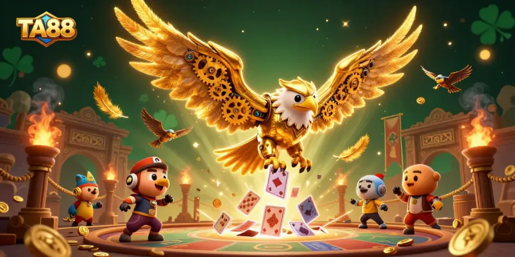 TA88 offers thrilling gameplay with a cybernetic eagle surrounded by vibrant casino elements.