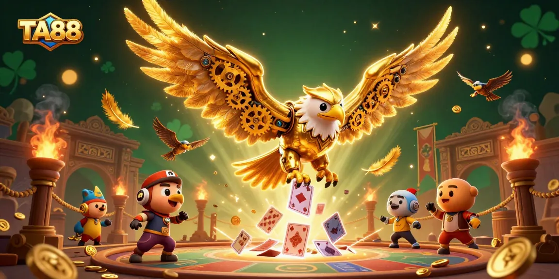 TA88 offers thrilling gameplay with a cybernetic eagle surrounded by vibrant casino elements.