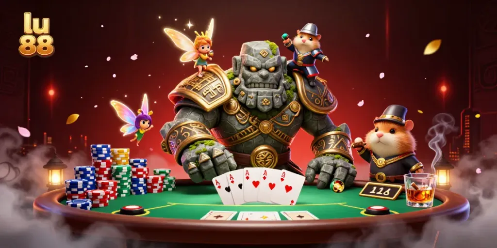 Experience vibrant gaming thrills with LU 88, showcasing an exciting casino scene filled with poker dynamics.