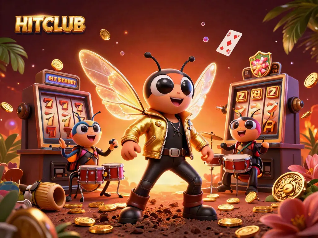 Engage in thrilling gaming at HITCLUB, highlighted by vibrant characters and casino action.